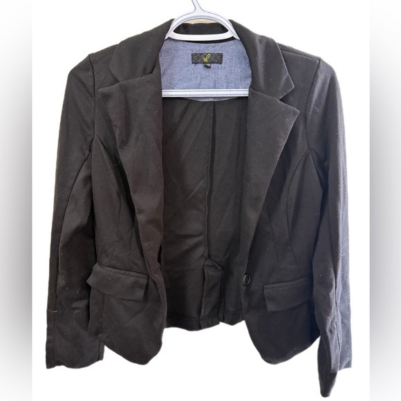 Black Tailored Blazer with Notched Lapel - Picture 1 of 5